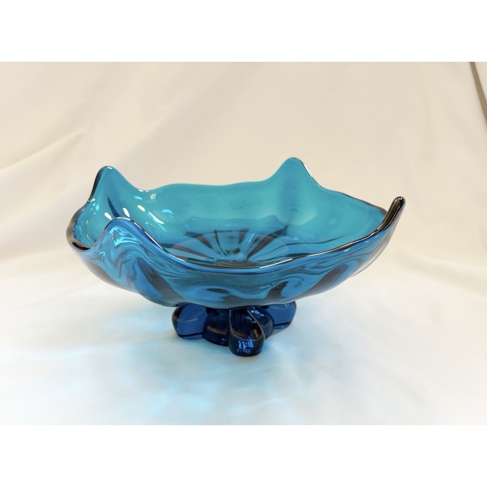 Vintage Viking Epic Blue Four Petal Base Compote Bowl Trinkets